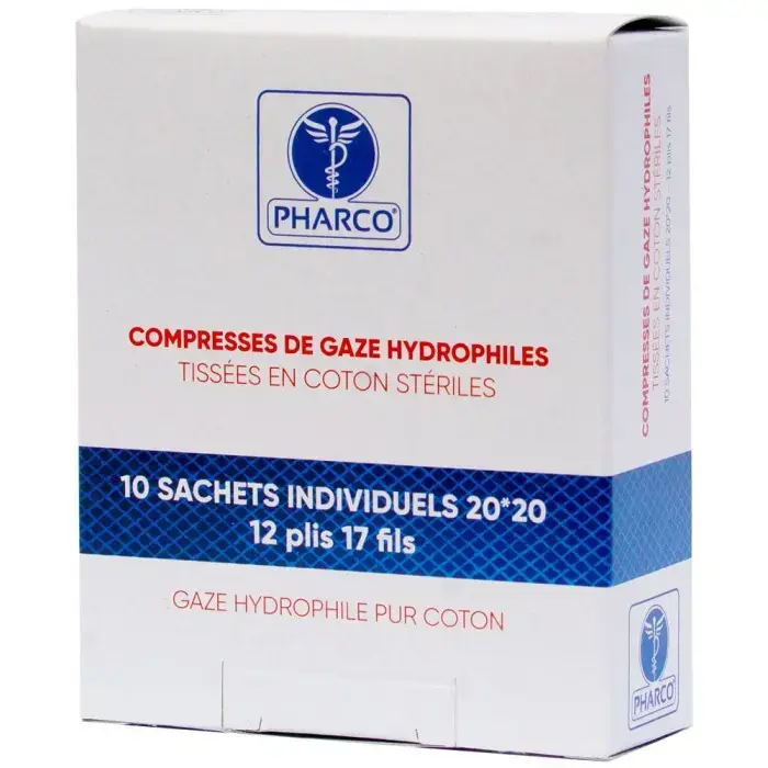 COMPRESSE STERILE EN GAZE HYDROPHILE TISSEE 20*20 CM